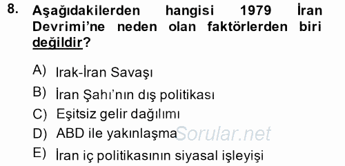 Orta Doğuda Siyaset 2014 - 2015 Ara Sınavı 8.Soru