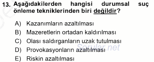 Suç Önleme Modelleri 2016 - 2017 3 Ders Sınavı 13.Soru