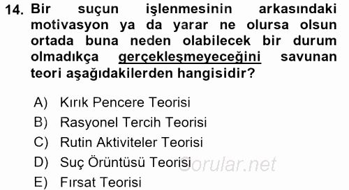 Suç Önleme Modelleri 2016 - 2017 3 Ders Sınavı 14.Soru