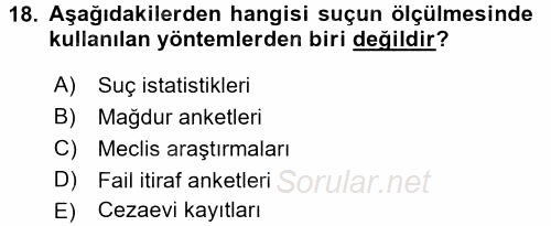 Suç Önleme Modelleri 2016 - 2017 3 Ders Sınavı 18.Soru