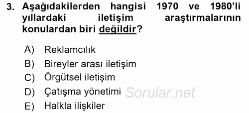 İletişim Araştırmaları 2017 - 2018 Dönem Sonu Sınavı 3.Soru