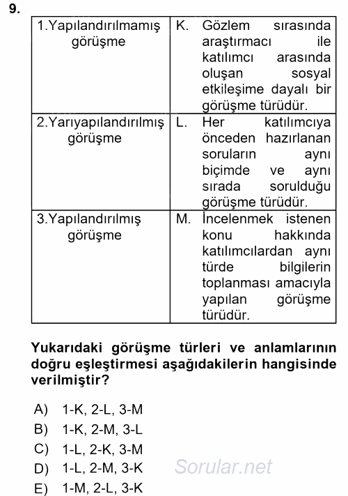 İletişim Araştırmaları 2017 - 2018 Dönem Sonu Sınavı 9.Soru