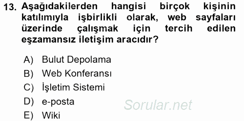 Temel Bilgi Teknolojileri 2 2015 - 2016 Tek Ders Sınavı 13.Soru