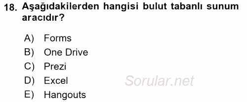 Temel Bilgi Teknolojileri 2 2015 - 2016 Tek Ders Sınavı 18.Soru