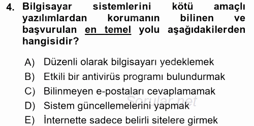 Temel Bilgi Teknolojileri 2 2015 - 2016 Tek Ders Sınavı 4.Soru