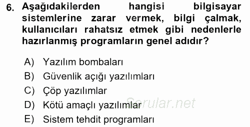 Temel Bilgi Teknolojileri 2 2015 - 2016 Tek Ders Sınavı 6.Soru
