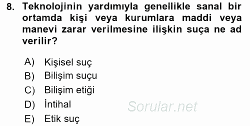 Temel Bilgi Teknolojileri 2 2015 - 2016 Tek Ders Sınavı 8.Soru