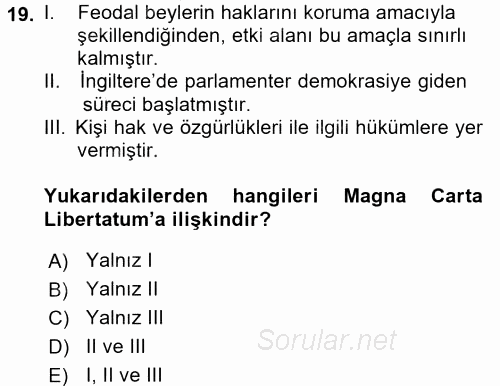 Temel İnsan Hakları Bilgisi 1 2017 - 2018 Ara Sınavı 19.Soru