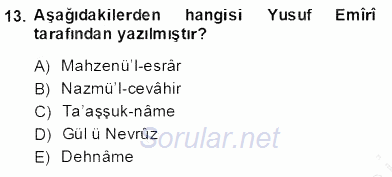 XIV-XV. Yüzyıllar Türk Dili 2013 - 2014 Dönem Sonu Sınavı 13.Soru