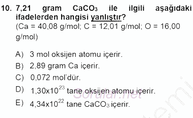 Genel Kimya 1 2013 - 2014 Ara Sınavı 10.Soru