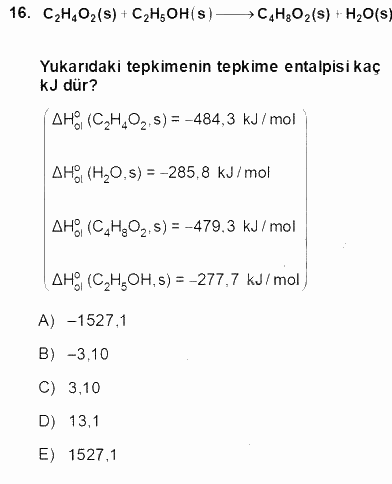 Genel Kimya 1 2013 - 2014 Ara Sınavı 16.Soru