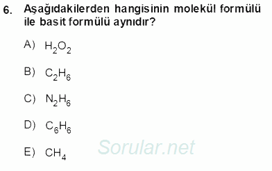 Genel Kimya 1 2013 - 2014 Ara Sınavı 6.Soru