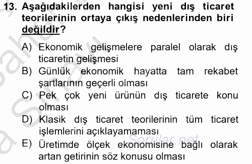 Uluslararası İktisat 2012 - 2013 Ara Sınavı 13.Soru