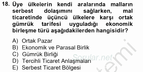 Uluslararası İktisat 2012 - 2013 Ara Sınavı 18.Soru