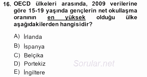 Türkiye´nin Toplumsal Yapısı 2013 - 2014 Ara Sınavı 16.Soru