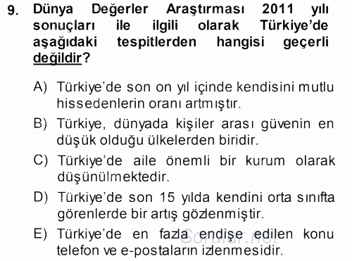 Türkiye´nin Toplumsal Yapısı 2013 - 2014 Ara Sınavı 9.Soru