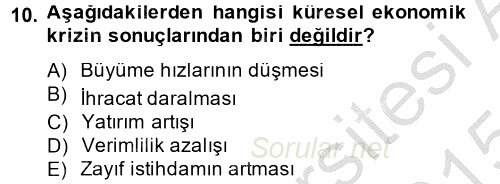 İstihdam ve İşsizlik 2014 - 2015 Dönem Sonu Sınavı 10.Soru