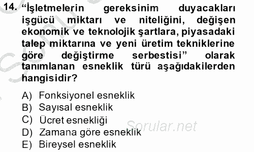 İstihdam ve İşsizlik 2014 - 2015 Dönem Sonu Sınavı 14.Soru