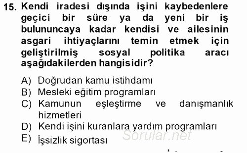 İstihdam ve İşsizlik 2014 - 2015 Dönem Sonu Sınavı 15.Soru