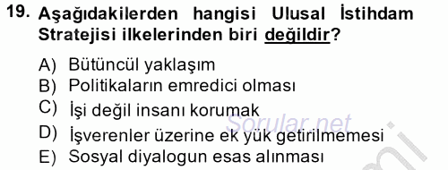 İstihdam ve İşsizlik 2014 - 2015 Dönem Sonu Sınavı 19.Soru