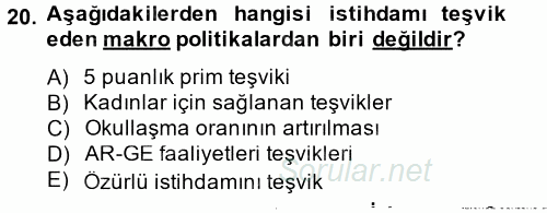İstihdam ve İşsizlik 2014 - 2015 Dönem Sonu Sınavı 20.Soru