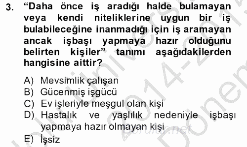 İstihdam ve İşsizlik 2014 - 2015 Dönem Sonu Sınavı 3.Soru
