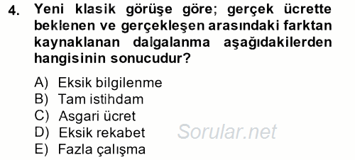 İstihdam ve İşsizlik 2014 - 2015 Dönem Sonu Sınavı 4.Soru