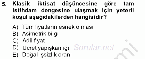 İstihdam ve İşsizlik 2014 - 2015 Dönem Sonu Sınavı 5.Soru