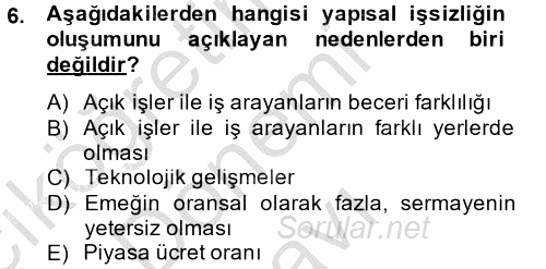 İstihdam ve İşsizlik 2014 - 2015 Dönem Sonu Sınavı 6.Soru