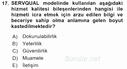 Kalite Yönetim Sistemleri 2016 - 2017 Dönem Sonu Sınavı 17.Soru