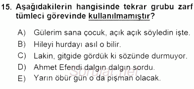 Türkçe Cümle Bilgisi 1 2016 - 2017 Ara Sınavı 15.Soru