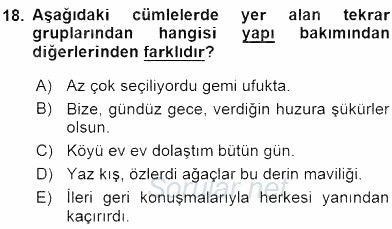 Türkçe Cümle Bilgisi 1 2016 - 2017 Ara Sınavı 18.Soru