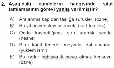 Türkçe Cümle Bilgisi 1 2016 - 2017 Ara Sınavı 2.Soru