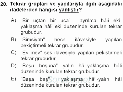 Türkçe Cümle Bilgisi 1 2016 - 2017 Ara Sınavı 20.Soru