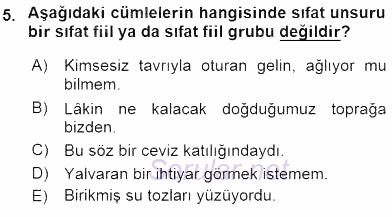 Türkçe Cümle Bilgisi 1 2016 - 2017 Ara Sınavı 5.Soru