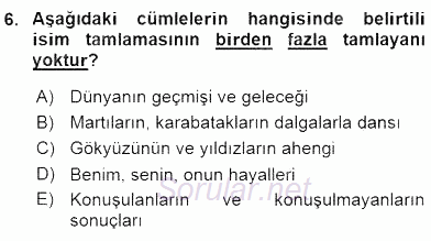 Türkçe Cümle Bilgisi 1 2016 - 2017 Ara Sınavı 6.Soru