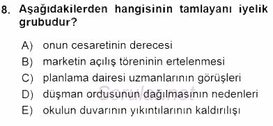 Türkçe Cümle Bilgisi 1 2016 - 2017 Ara Sınavı 8.Soru