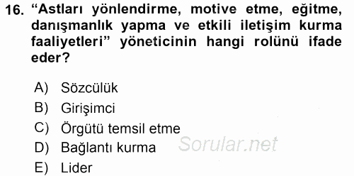 Sağlık Kurumları Yönetimi 1 2016 - 2017 3 Ders Sınavı 16.Soru