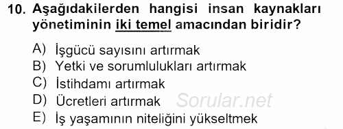 Sosyal Hizmet Yönetimi 2012 - 2013 Ara Sınavı 10.Soru