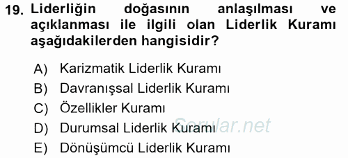 Yönetim ve Organizasyon 2017 - 2018 3 Ders Sınavı 19.Soru