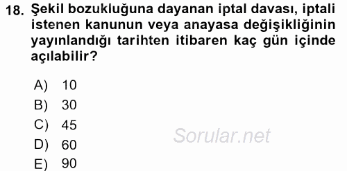 Hukukun Temel Kavramları 1 2017 - 2018 Ara Sınavı 18.Soru