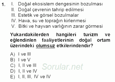 Turizm Coğrafyası 2013 - 2014 Dönem Sonu Sınavı 1.Soru