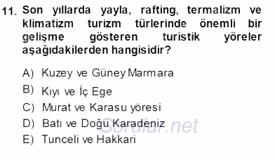 Turizm Coğrafyası 2013 - 2014 Dönem Sonu Sınavı 11.Soru