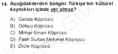 Turizm Coğrafyası 2013 - 2014 Dönem Sonu Sınavı 14.Soru