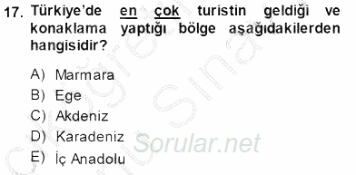 Turizm Coğrafyası 2013 - 2014 Dönem Sonu Sınavı 17.Soru
