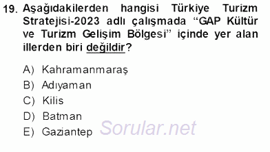 Turizm Coğrafyası 2013 - 2014 Dönem Sonu Sınavı 19.Soru