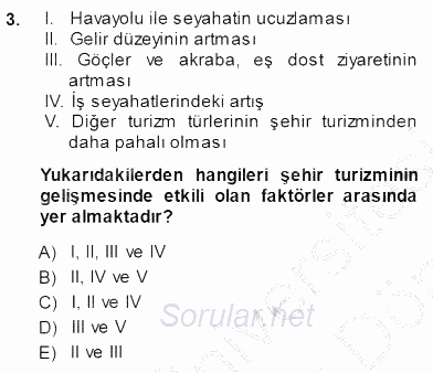 Turizm Coğrafyası 2013 - 2014 Dönem Sonu Sınavı 3.Soru