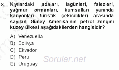Turizm Coğrafyası 2013 - 2014 Dönem Sonu Sınavı 8.Soru