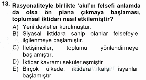 Siyaset Sosyolojisi 2012 - 2013 Dönem Sonu Sınavı 13.Soru