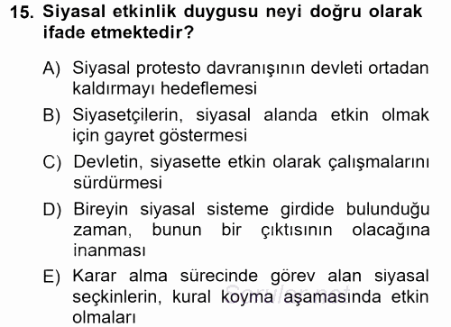 Siyaset Sosyolojisi 2012 - 2013 Dönem Sonu Sınavı 15.Soru